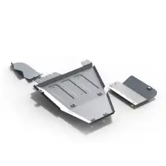 <p>Med skliplatta och underställsskydd från Rival 4×4 Accessories är du trygg med att undersidan av bilen är skyddad mot det mesta. Detta är vad du behöver för att skydda motorn under bilen.</p>
<br>
<br>
<p>Elementen är tillverkade av 6 mm tjocka aluminiumplattor som är förstärkta med präglade pucklar. Dessutom finns det luft- och dräneringshål för att få bort oönskad smuts som kan fastna på plattorna efter en tur i terrängen.</p>
<br>
<br>
<p>Denna del skyddar fördelningslådan.</p>